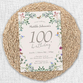 Elegant Wildblommor Blommigt 100:e Födelsedagsfest Inbjudningar