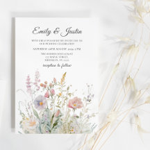 Elegant Wildblommor Blommigt Watercolor Bröllop