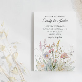 Elegant Wildblommor Blommigt Watercolor Bröllop Inbjudningar