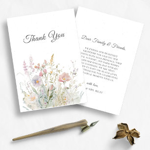 Elegant Wildblommor Blommigt Watercolor Bröllop Tack Kort