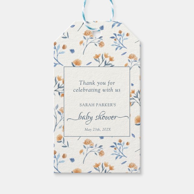 Elegant Wildblommor Boho Baby Shower Tack Presentetikett (Framsidan)