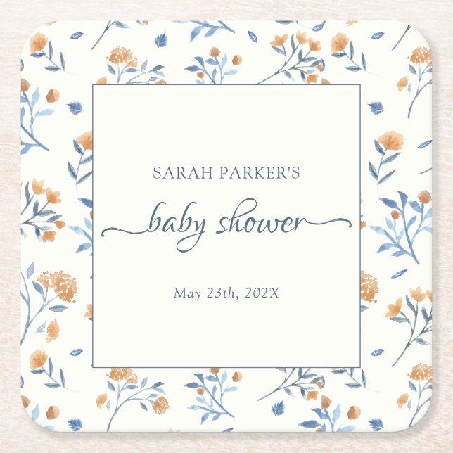 Elegant Wildblommor Boho Baby Shower Underlägg Papper Kvadrat (Framsidan)