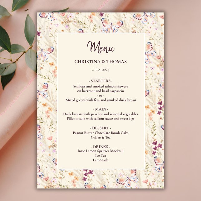 Elegant Wildblommor Boho Menu Meny (Skapare uppladdad)
