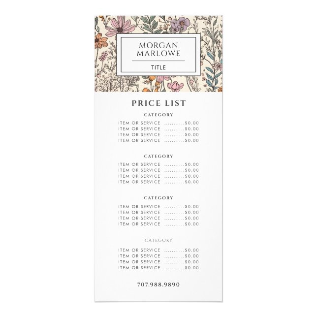Elegant Wildblommor Botanical Business Reklamkort (Framsidan)