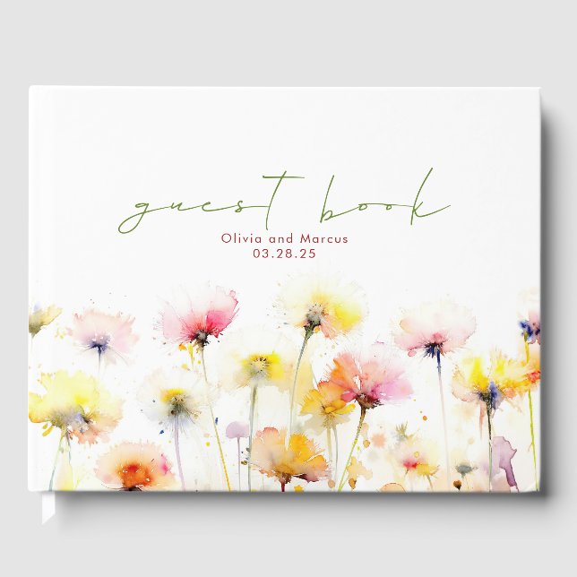 Elegant Wildblommor Bröllop Gästböcker (Framsida)