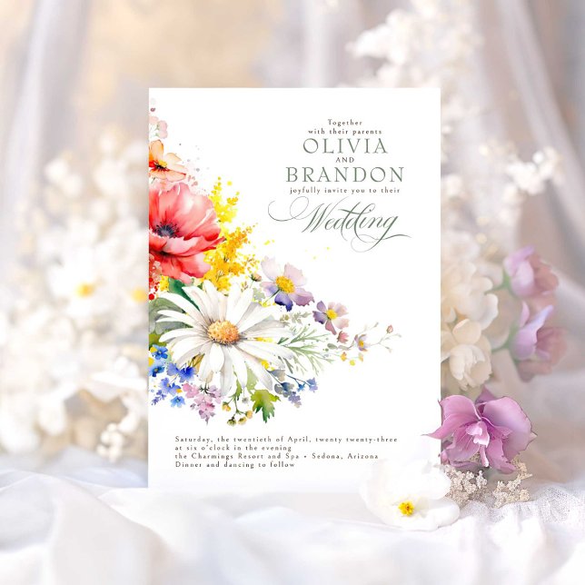 Elegant Wildblommor Bröllop Inbjudningar (Wildflowers Wedding Invitations)