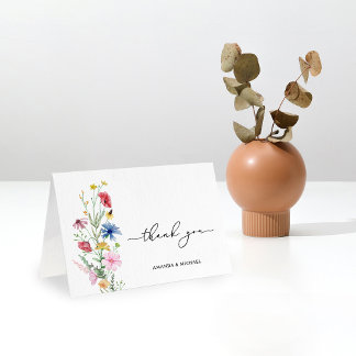 Elegant Wildblommor Bröllop Tack Kort