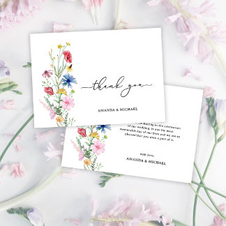 Elegant Wildblommor Bröllop Tack Kort