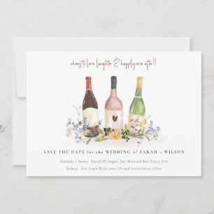 Elegant Wildblommor Cheers till Kärlek Vin Flaskor Spara Datumet
