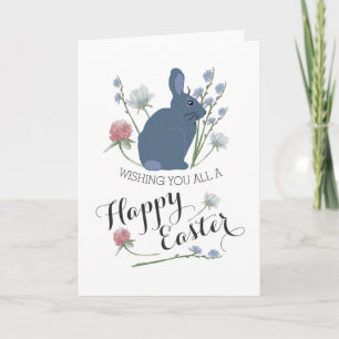 Elegant Wildblommor & Grått Bunny, Påsk Kort