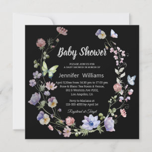 elegant Wildblommor lila Black Girl Baby dusch Inbjudningar