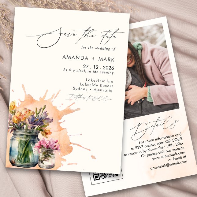 Elegant Wildblommor Mason Burk Spara datumet Inbjudningar (Skapare uppladdad)