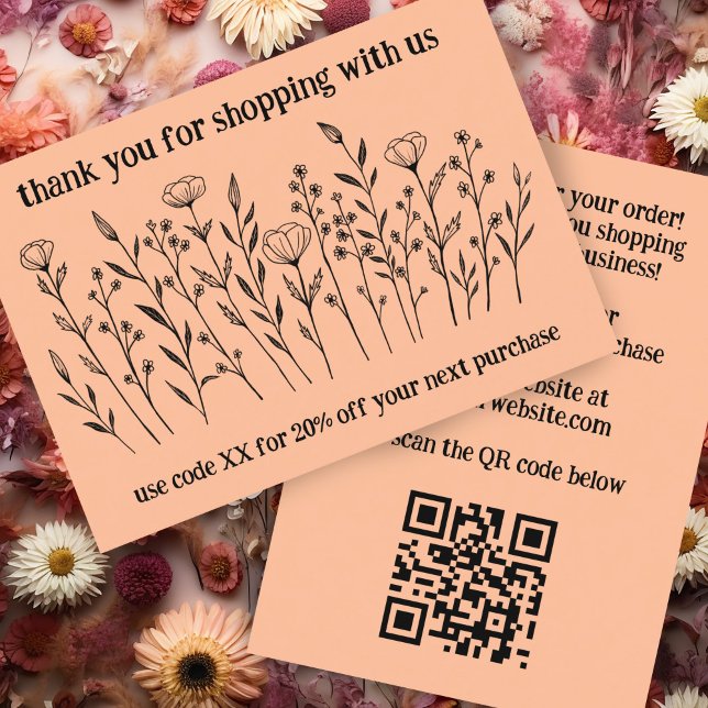Elegant Wildblommor ORDER TACK QR-kod Visitkort (Elegant Wildflowers ORDER THANK YOU QR Code Thank you for your Business Card Discount  Postcard
)
