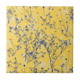 Elegant Wildblommor på Mustard Gult Kakelplatta