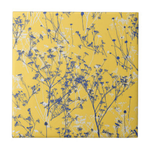 Elegant Wildblommor på Mustard Gult Kakelplatta