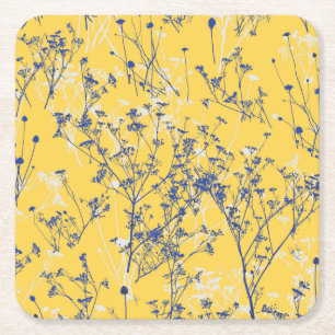 Elegant Wildblommor på Mustard Gult Underlägg Papper Kvadrat