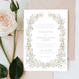 Elegant Wildblommor Pastel Flowers Bröllop Inbjudningar