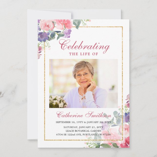Elegant Wildblommor Printable Funeral Program (Framsida)