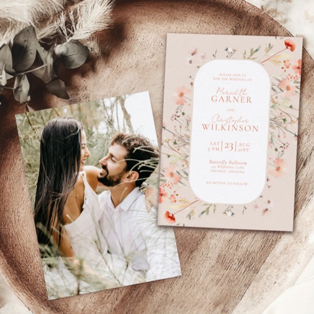 Elegant Wildblommor Rosa bröllopsinbjudan Inbjudningar (Skapare uppladdad)