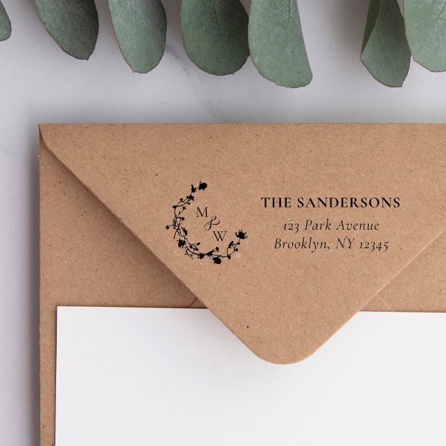 Elegant Wildblommor Typograpy Bröllop Adress Självfärgande Stämpel (Skapare uppladdad)