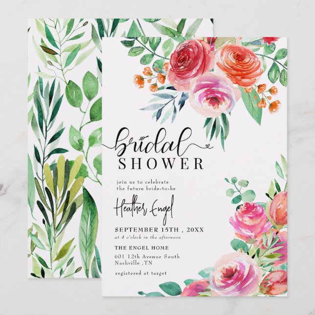 Elegant Wildblommor | Vår Sommar Möhippa Inbjudningar (Fram/baksida)