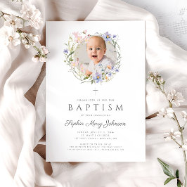 Elegant Wildblommor Wandeand Foto Baptism Inbjudningar