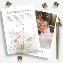 Elegant Wildblommor Watercolor Bröllop Photo Tack Kort
