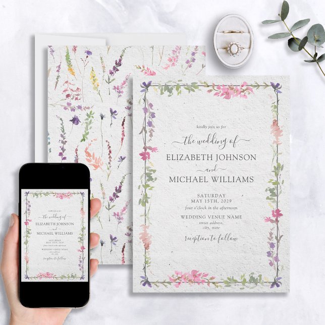 Elegant Wildblommor Watercolor Garden Wedding Inbjudningar (Skapare uppladdad)