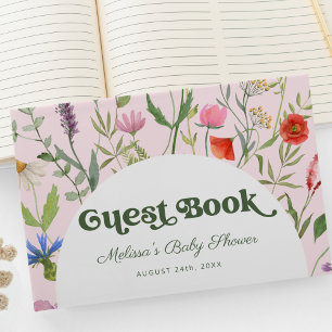 Elegant Wildblommor Watercolor Rosa Baby Shower Gästböcker