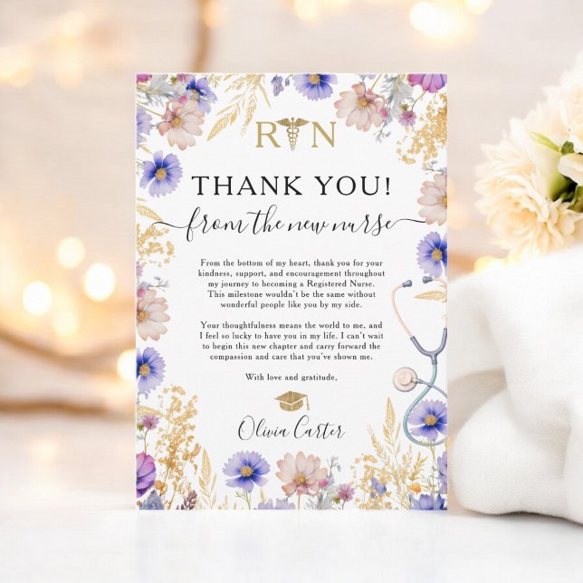 Elegant WildblommRN Nurse Studenten Tack (Elegant Wildflowers RN Nurse Graduation Thank You)