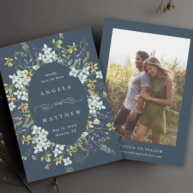 Elegant Wildblomoval Ram Bröllop fotoflotta Spara Datumet (Skapare uppladdad)