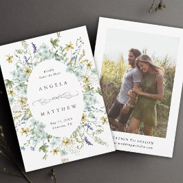 Elegant Wildblomoval Ram Bröllop Photo Spara Datumet