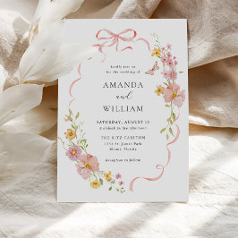 Elegant WildblomRosa Bow Bröllop Inbjudningar