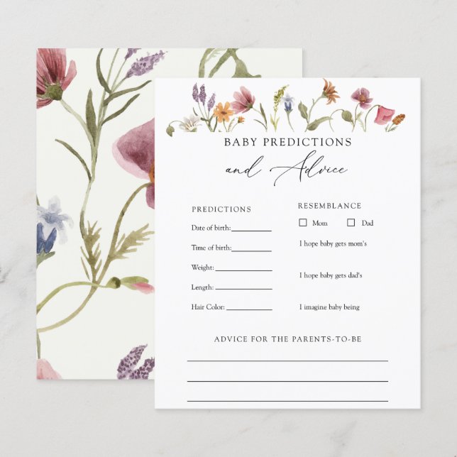 Elegant Wildbloms Baby Advice and Predictions (Fram/baksida)