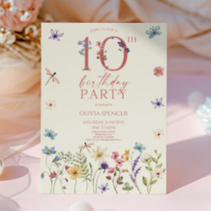 Elegant Wildbloms Blommigt 10:e Födelsedagsfesten Inbjudningar