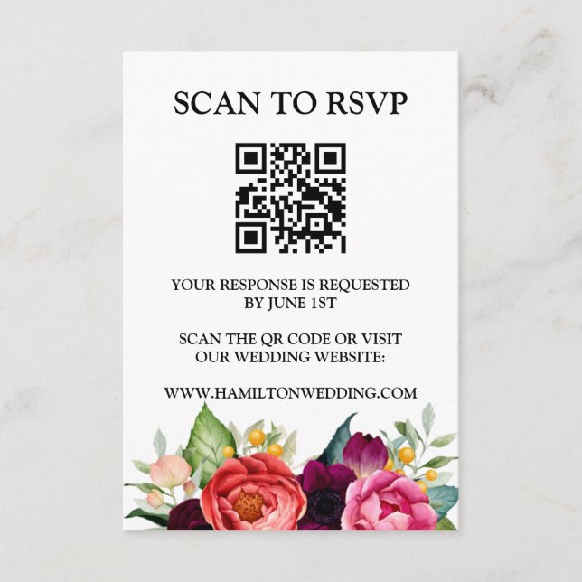 Elegant Wildbloms-Bröllopet OSA QR-kod Tilläggskort (Framsida)