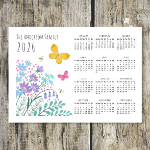 Elegant Wildbloms Butterfly Family Calendar 2026