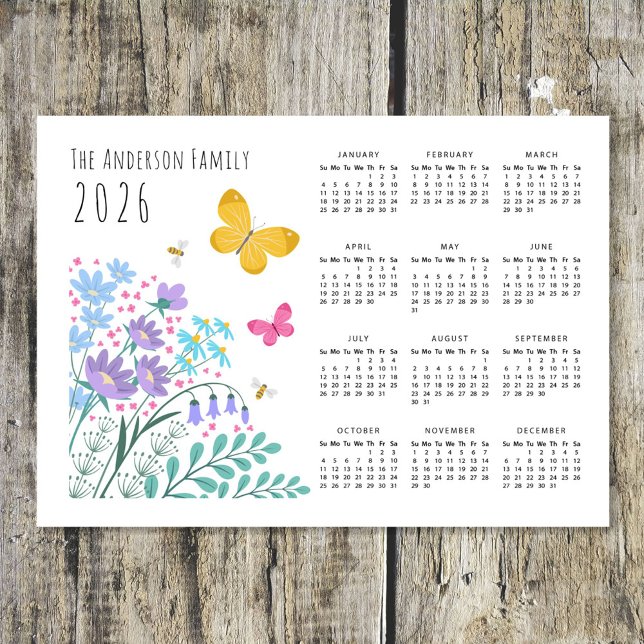 Elegant Wildbloms Butterfly Family Calendar 2026 (Skapare uppladdad)