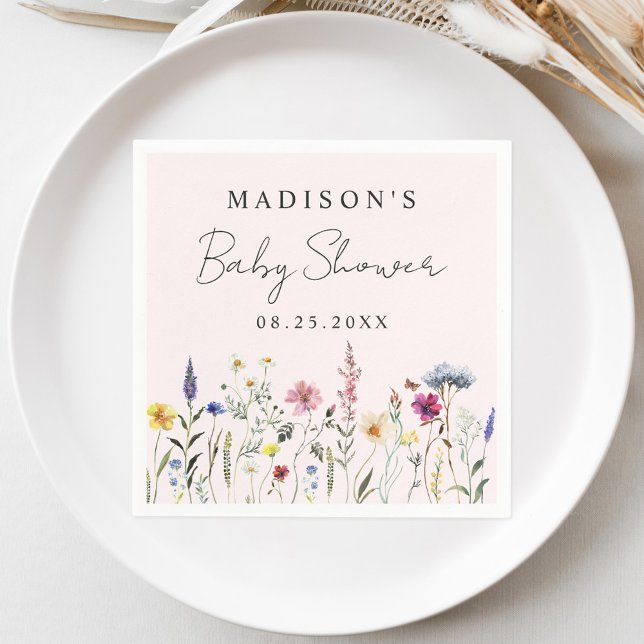 Elegant Wildbloms Meadow  Rosa Baby Shower Pappersservett (Skapare uppladdad)