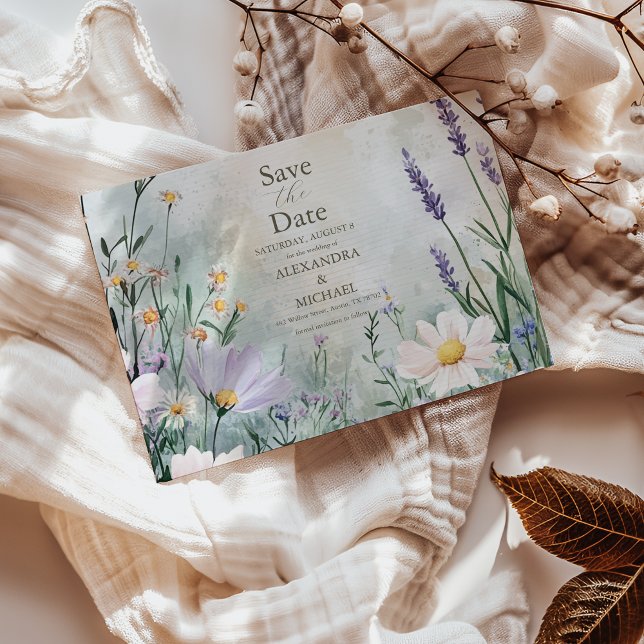 Elegant Wildbloms Meadow  Rosa Bröllop Spara Spara Datumet (Skapare uppladdad)