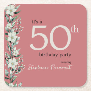 Elegant Wildbloms Rosa Surprise 50:e födelsedagen Underlägg Papper Kvadrat