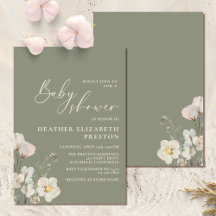 Elegant Wildblomsage Grönt Baby Shower