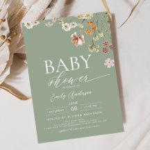 Elegant Wildblomsage Grönt Boho Baby Shower