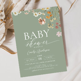 Elegant Wildblomsage Grönt Boho Baby Shower Inbjudningar