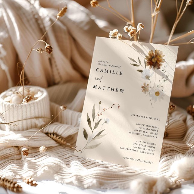 Elegant Wildblomsterkallare Inbjudningar (Fall Floral Simple Photo Rehearsal Dinner Invitation)