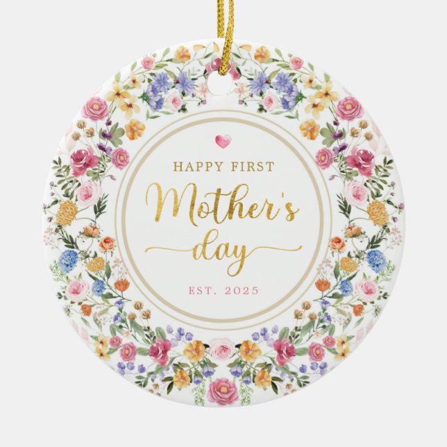 Elegant Wildblomsterkrans 1st Mors dag Gift Julgransprydnad Keramik (Framsidan)