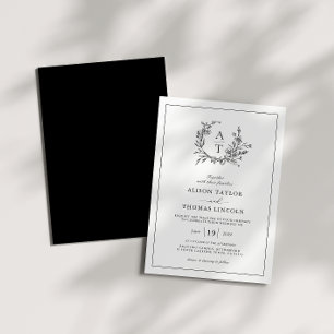 Elegant WildblomVapensköld Monogram Bröllop Inbjudningar