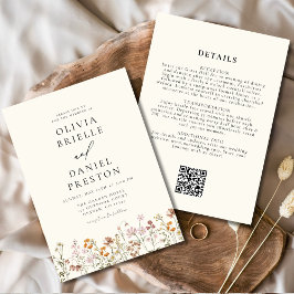 Elegant Wildflower All in One QR Code Wedding Inbjudningar