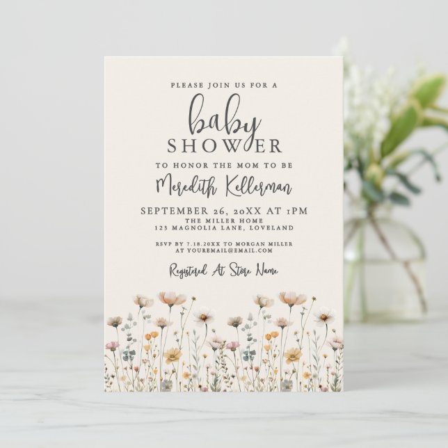 Elegant Wildflower Baby Shower Inbjudningar (Stående Fram)