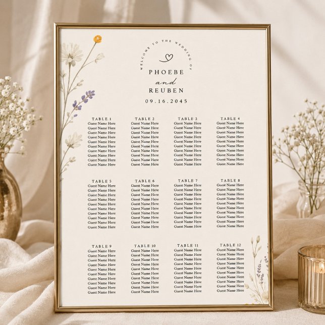 Elegant Wildflower Bröllopsplatskarta Poster (Skapare uppladdad)